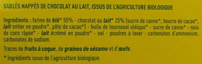 Lista de ingredientes del producto Sablés chocolat au lait Monoprix Bio, Monoprix 165 g