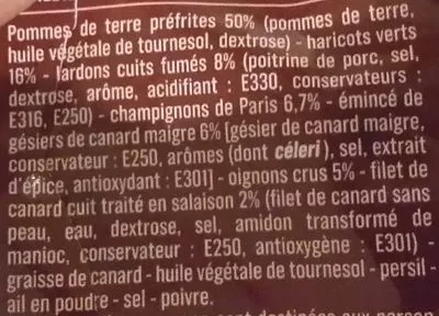 Lista de ingredientes del producto Poêlée à la landaise Monoprix 900 g