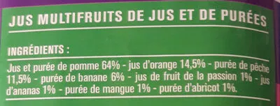 Lista de ingredientes del producto Pur jus multifruits Monoprix 