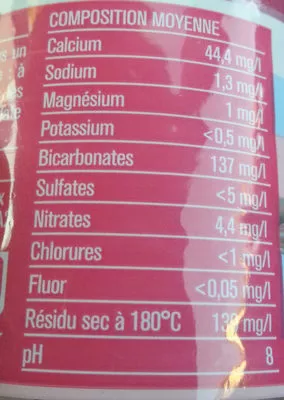 Lista de ingredientes del producto eau minérale naturelle monoprix 50cl