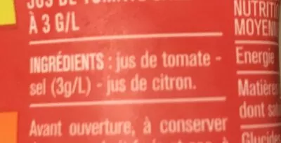 Lista de ingredientes del producto 100% pur jus tomate Monoprix 