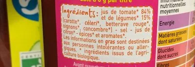 Lista de ingredientes del producto Jus de légumes bio Monoprix 75cl