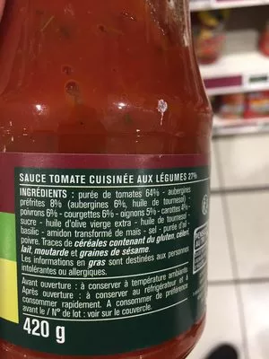 Lista de ingredientes del producto Sauce tomates aux 5 légumes Monoprix 420 g