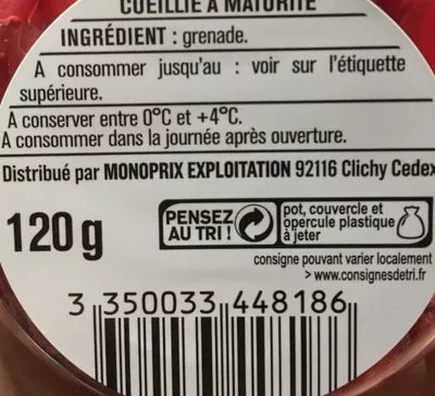 Lista de ingredientes del producto Grenade Monoprix 