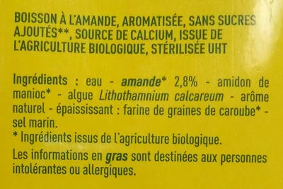 Lista de ingredientes del producto Lait d'amandes sans sucres Monoprix, Monoprix Bio 1 L