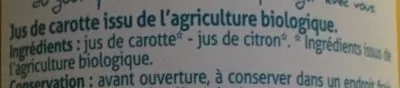 Lista de ingredientes del producto Jus de carotte des landes Monoprix Bio, Monoprix 75 cl