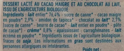 Lista de ingredientes del producto Creme dessert chocolat Monoprix, Monoprix Bio 380 g