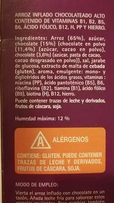 Lista de ingredientes del producto Arroz inflado con chocolate Harrisons 500 g