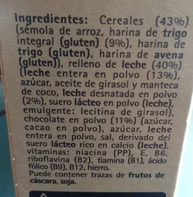 Lista de ingredientes del producto Cereales rellenos de leche Harrisons 500 g e