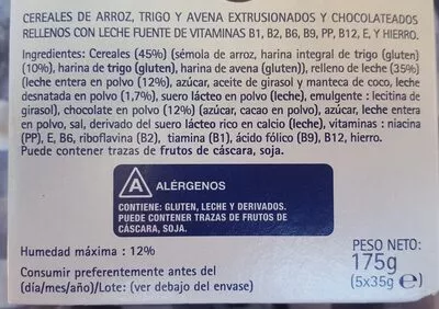 Lista de ingredientes del producto Rellenos de Leche Harrisons 175g  5x35 g.