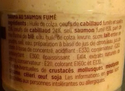 Lista de ingredientes del producto Tarama au saumon fumé L'Apéro du Poissonnier 