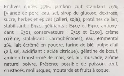 Lista de ingredientes del producto Endives au jambon Le petit Cuisinier 390 g