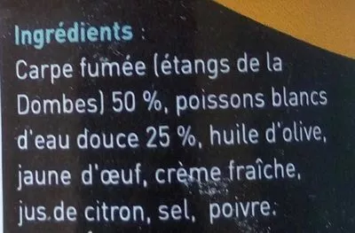 Lista de ingredientes del producto Rillettes carpe des étangs de la Dombes Le Fumet des Dombes 90 g