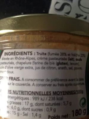 Lista de ingredientes del producto Rillettes de truite  