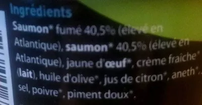 Lista de ingredientes del producto Rillettes de saumon biologique fumage artisanal Cuisine du Pêcheur 90 g