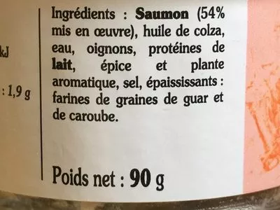 Lista de ingredientes del producto Rillettes de Saumon  90 g