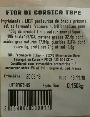 Lista de ingredientes del producto Tomme de brebis  