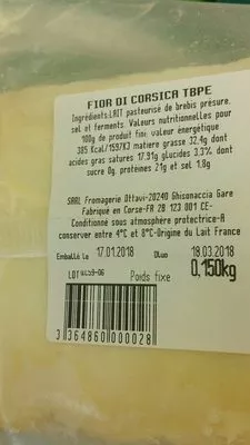 Lista de ingredientes del producto Tomme de brebis  