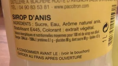 Lista de ingredientes del producto Sirop d'Anis  