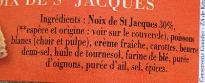 Lista de ingredientes del producto Rillettes de st-jacques Jacques Gonidec 