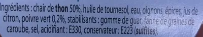 Lista de ingredientes del producto Rillettes de Thon au poivre vert Les Mouettes d'Arvor 125 g