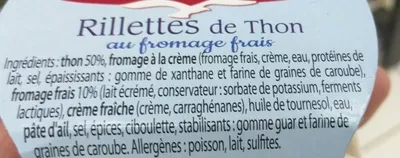 Lista de ingredientes del producto Rillettes de Thon au fromage frais Les Mouettes d'Arvor 125 g