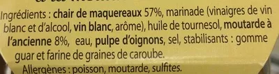 Lista de ingredientes del producto Rillettes de Maquereaux à la moutarde à l'ancienne Les Mouettes d'Arvor 125 g