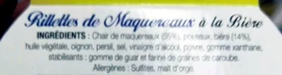 Lista de ingredientes del producto Rillettes de Maquereaux à la Bière Les Mouettes d'Arvor 125 g