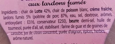 Lista de ingredientes del producto Rillettes de lottes au lardon fumés Les Mouettes d'Arvor 