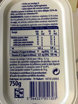 Lista de ingredientes del producto St Hubert Oméga 3 St Hubert, St Hubert Oméga 3 750 g