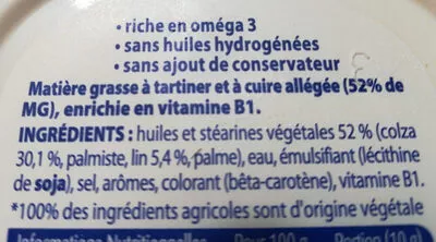 Lista de ingredientes del producto Matière grasse a tartiner St Hubert 510 g e