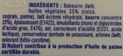 Lista de ingredientes del producto St Hubert 41 doux (38% m.g.) St Hubert 255 g