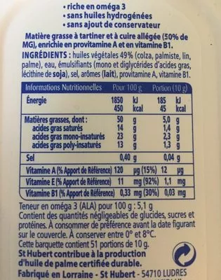 Lista de ingredientes del producto Omega 3 St Hubert 510g