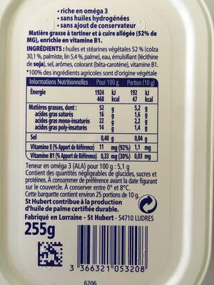 Lista de ingredientes del producto St Hubert Oméga 3 255g doux St Hubert Oméga 3 255g