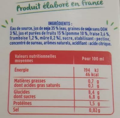 Lista de ingredientes del producto Soja bien être St hubert 