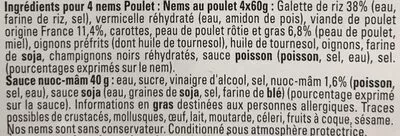 Lista de ingredientes del producto 4 Nems au poulet avec sauce nuoc-mâm Traditions d asie, Traditions d'Asie 280 g