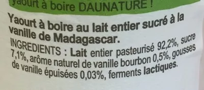 Lista de ingredientes del producto Yaourt à boire vanille Daunature 250 ml