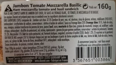 Lista de ingredientes del producto Plaisir Vrai! Jambon mozarella tomate basilli Daunat 160 g