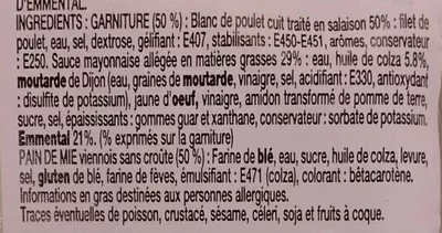 Lista de ingredientes del producto Loves Mie Poulet Emmental Daunat 140 g