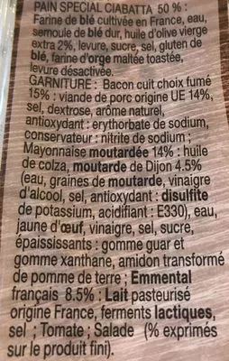 Lista de ingredientes del producto Le Ciabatta Daunat 200 g