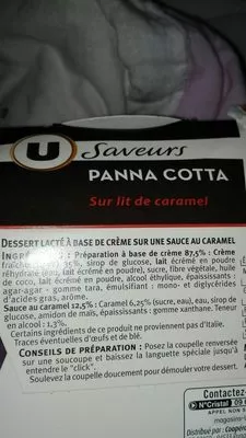 Lista de ingredientes del producto Panna Cotta au caramel U Saveurs, U 2 x 120 g + 1 offert