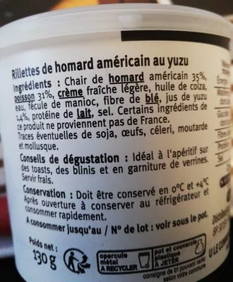 Lista de ingredientes del producto Rillettes de Homard Américain au Yuzu  