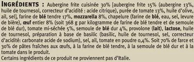 Lista de ingredientes del producto Grandi tondi tomates aubergines mozzarella U Saveurs,  U 250 g