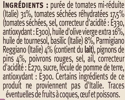 Lista de ingredientes del producto Sauce pesto rosso U Saveurs,  U 190 g