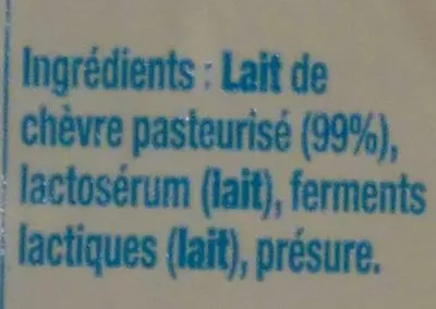 Lista de ingredientes del producto Fromage Frais Faisselle au lait de chevre pasteurisé Le Ventoux 4 x 125g