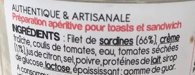 Lista de ingredientes del producto Rilettes sardine, tomates séchées, 90g  