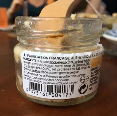 Lista de ingredientes del producto Rillettes Maquereau Orange confite gingembre La Sablaise 