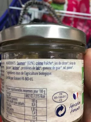 Lista de ingredientes del producto Rillettes de saumon bio La Sablaise 