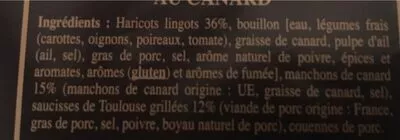 Lista de ingredientes del producto Cassoulet de castelnaudary  