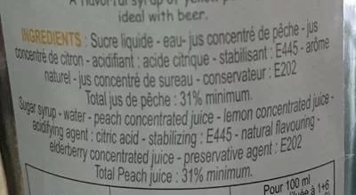 Lista de ingredientes del producto Sirop de pêche jaune Vedrenne 